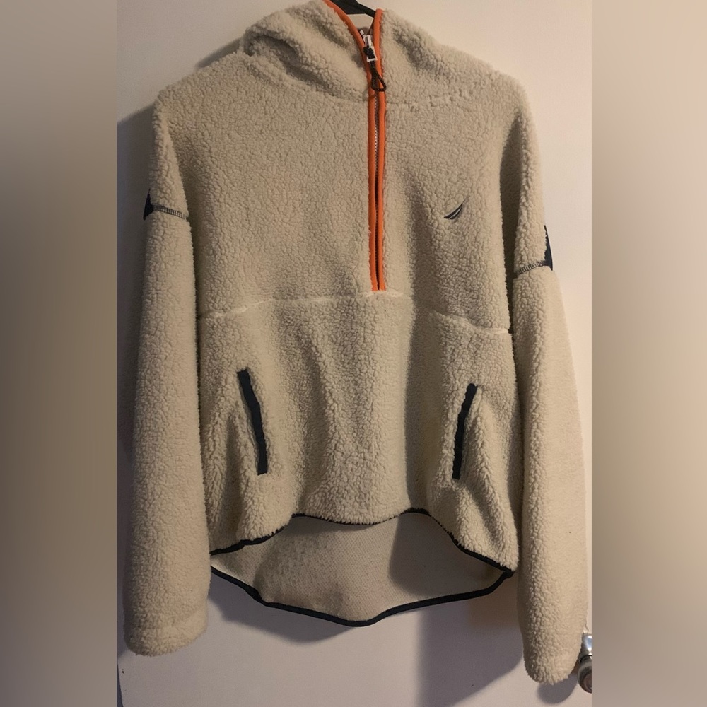 Women's Half Zip Sherpa Fleece Hoodie Sweater
Size large